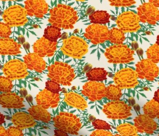 0087 - marigolds-cream -LARGE & MEDIUM SCALE Fabric byamorphousmediaart