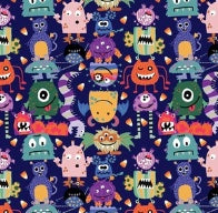 0097 - Halloween monsters  eating candy corn - Medium Fabric byanelise-design