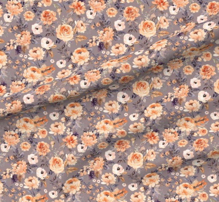 0084 - Pretty Peach Flowers Fall // Dusty Gray Fabric byhipkiddesigns