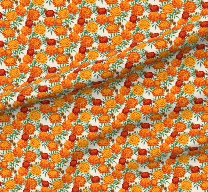 0087 - marigolds-cream -LARGE & MEDIUM SCALE Fabric byamorphousmediaart