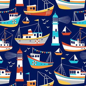 0049 - fishing boats - dark blue, small