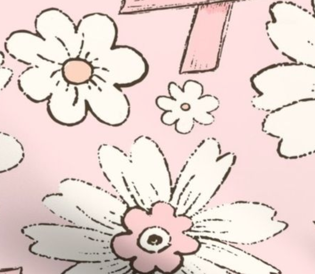 0044 - XL Pink Ribbon Floral Pink Background 