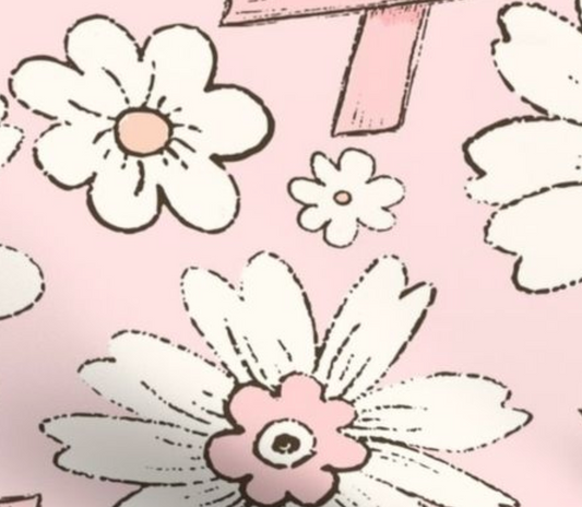 0044 - XL Pink Ribbon Floral Pink Background 