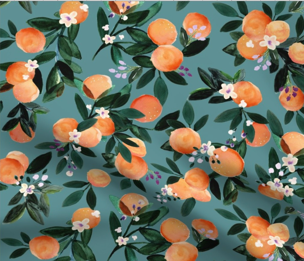 0056 - Dear Clementine oranges - teal Fabric by crystal_walen
